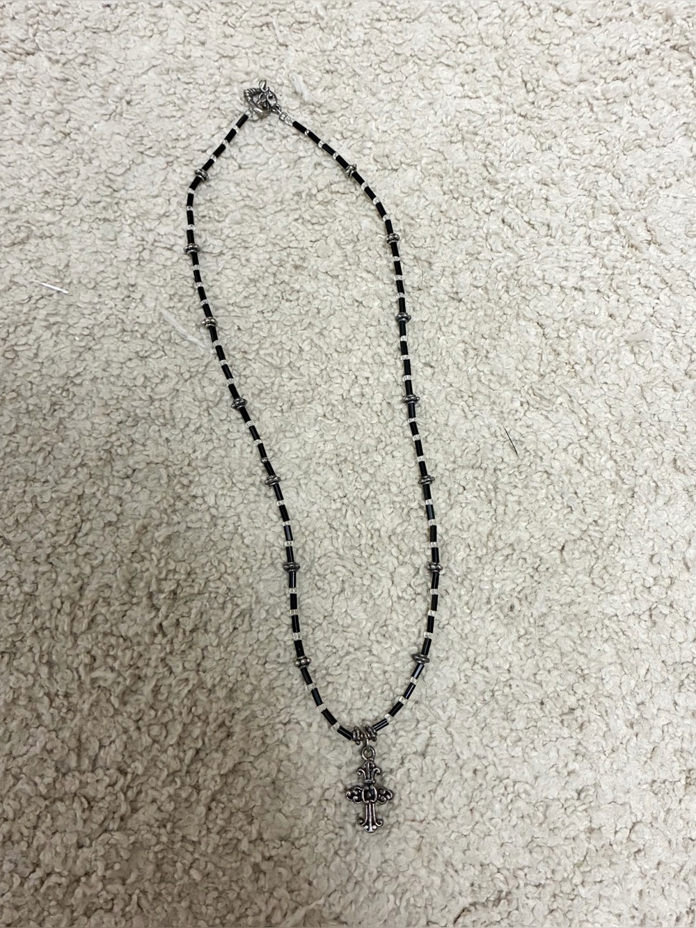 Cross Pendant Necklace with Black and Clear Beads